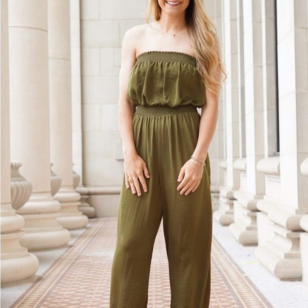 Forever 21 Olive Strapless Jumpsuit